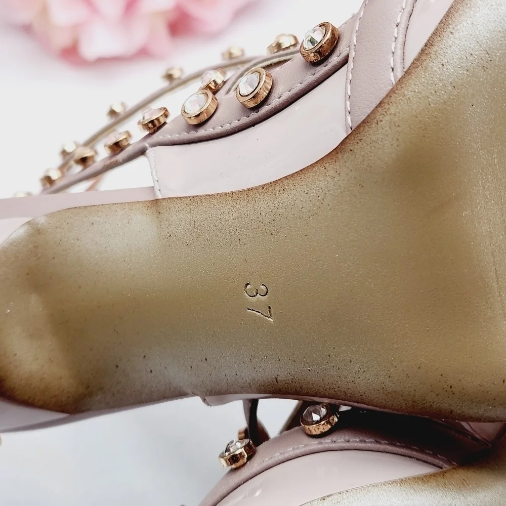 Camssoo Rhinestone Ankle Strap Heel Blush Pink Size 37 - Picture 14 of 16